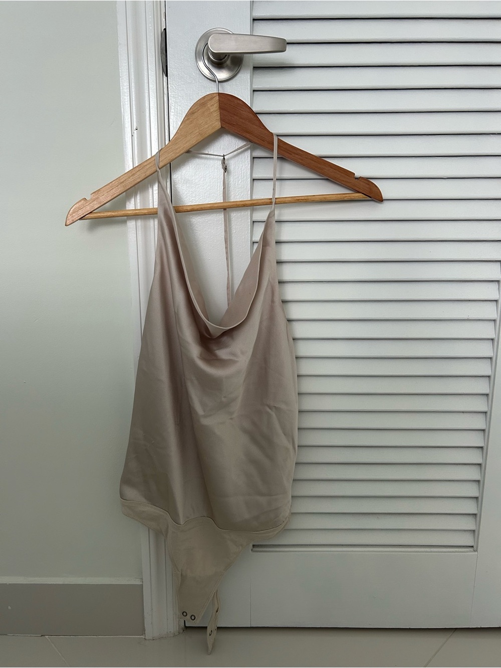 Abercrombie & Fitch Satin Cowl-Neck Camisole Bodysuit in Taupe